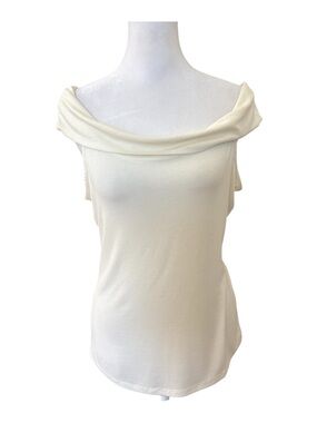 New BCBGMaxAzria Large Ivory Cowl Neck Off the Shoulder Top